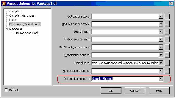 Default Namespace Setting in Project
Options Dialog